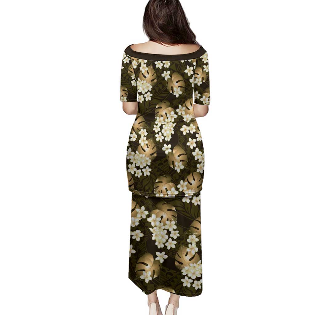 Gold Tropical Hawaii Family Matching Puletasi and Hawaiian Shirt Seamless Monstera Plumeria Hawaiian Pattern LT14 - Polynesian Pride