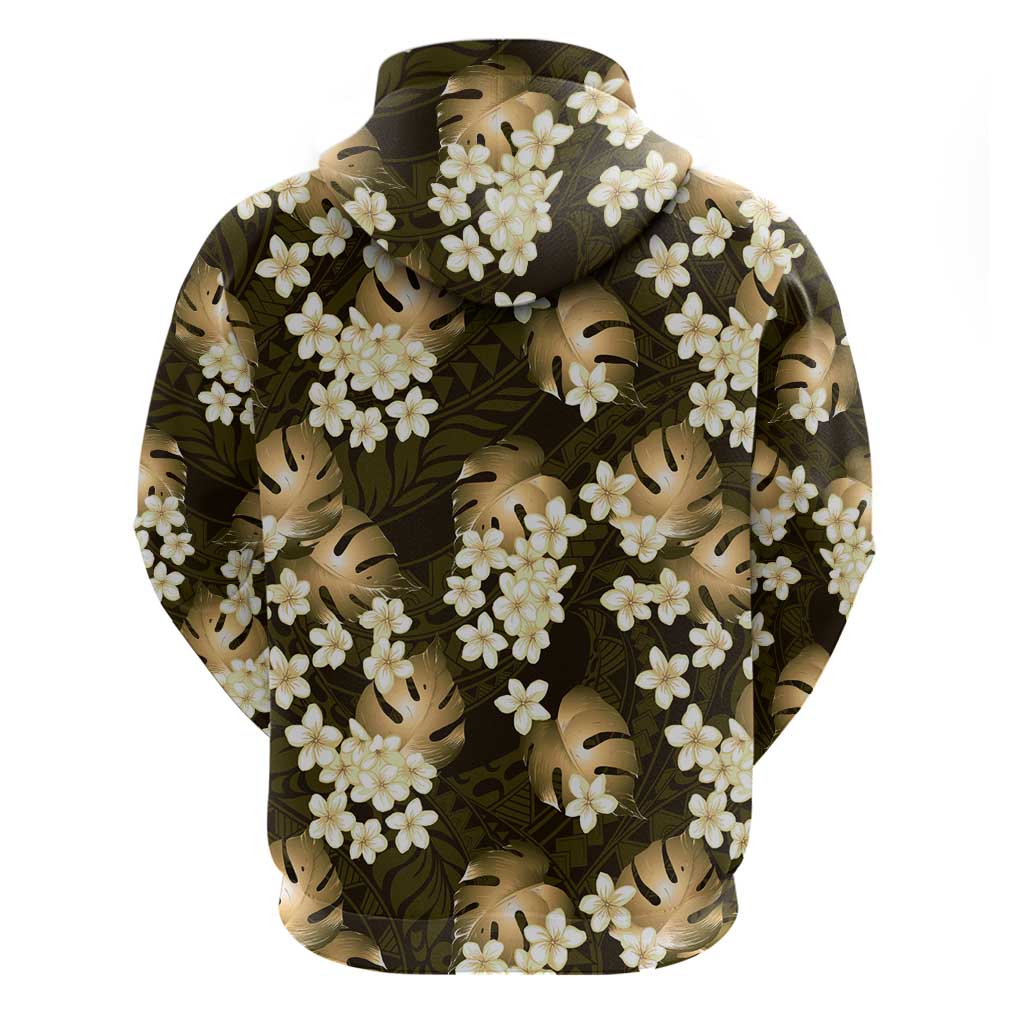 Gold Tropical Hawaii Hoodie Seamless Monstera Plumeria Hawaiian Pattern - Polynesian Pride