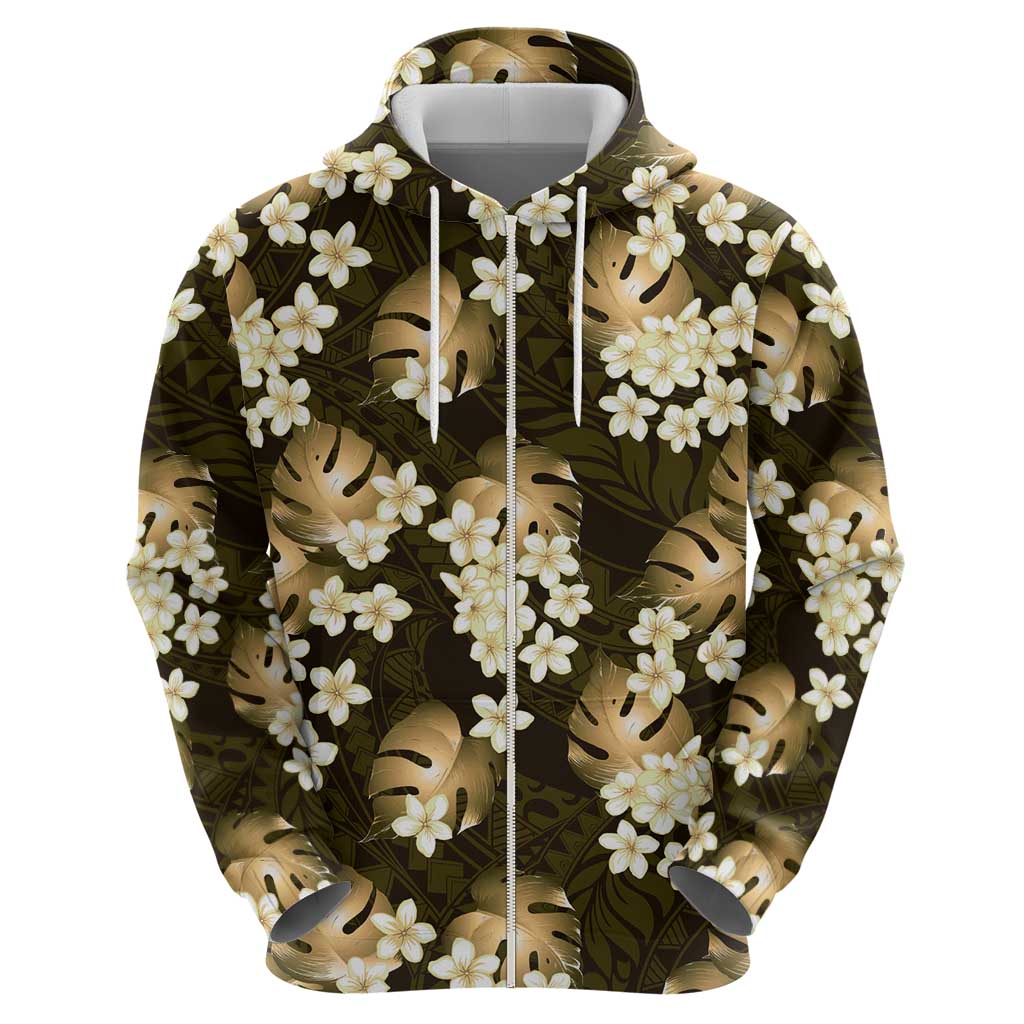 Gold Tropical Hawaii Hoodie Seamless Monstera Plumeria Hawaiian Pattern - Polynesian Pride