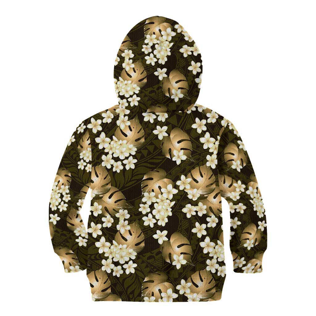 Gold Tropical Hawaii Kid Hoodie Seamless Monstera Plumeria Hawaiian Pattern - Polynesian Pride