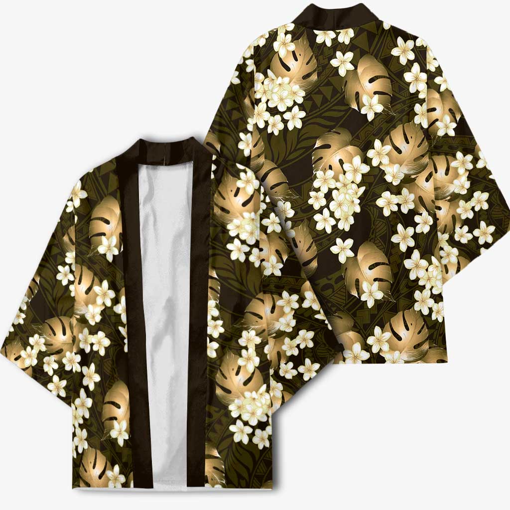 Gold Tropical Hawaii Kimono Seamless Monstera Plumeria Hawaiian Pattern - Polynesian Pride