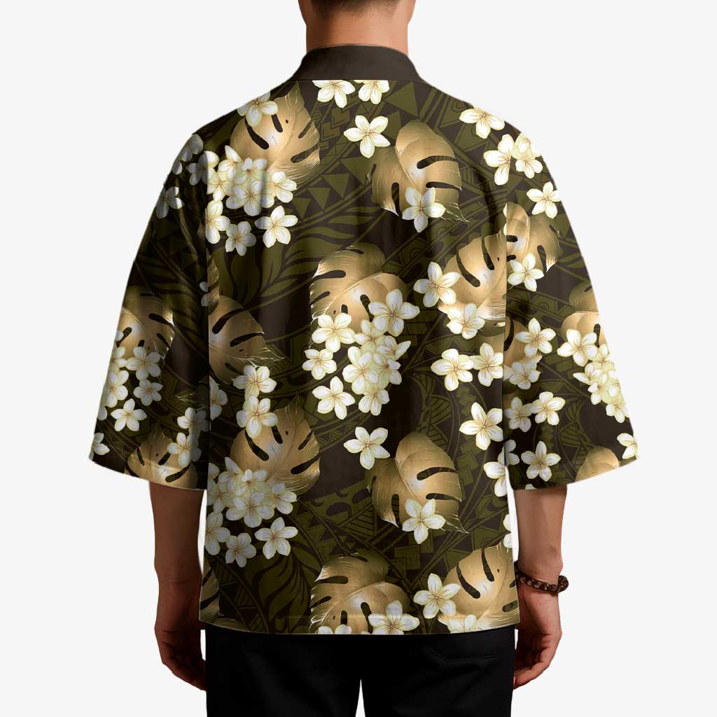 Gold Tropical Hawaii Kimono Seamless Monstera Plumeria Hawaiian Pattern - Polynesian Pride