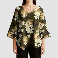Gold Tropical Hawaii Kimono Sleeve Blouse Seamless Monstera Plumeria Hawaiian Pattern - Polynesian Pride