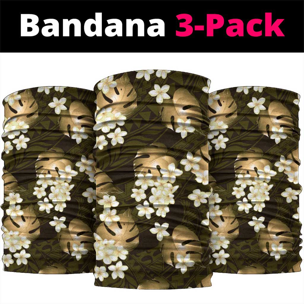 Gold Tropical Hawaii Neck Gaiter Seamless Monstera Plumeria Hawaiian Pattern - Polynesian Pride