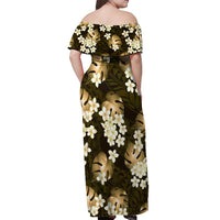 Gold Tropical Hawaii Off Shoulder Maxi Dress Seamless Monstera Plumeria Hawaiian Pattern LT14 - Polynesian Pride