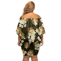 Gold Tropical Hawaii Off Shoulder Short Dress Seamless Monstera Plumeria Hawaiian Pattern - Polynesian Pride