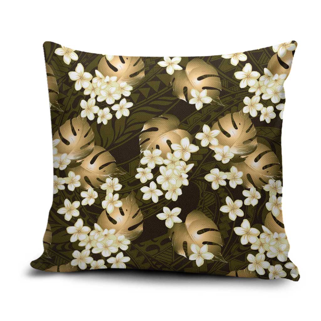 Gold Tropical Hawaii Pillow Cover Seamless Monstera Plumeria Hawaiian Pattern - Polynesian Pride