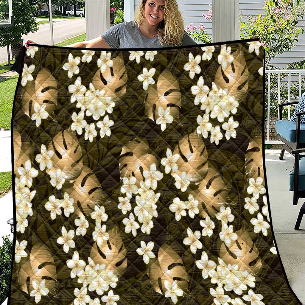 Gold Tropical Hawaii Quilt Seamless Monstera Plumeria Hawaiian Pattern - Polynesian Pride