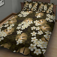 Gold Tropical Hawaii Quilt Bed Set Seamless Monstera Plumeria Hawaiian Pattern - Polynesian Pride