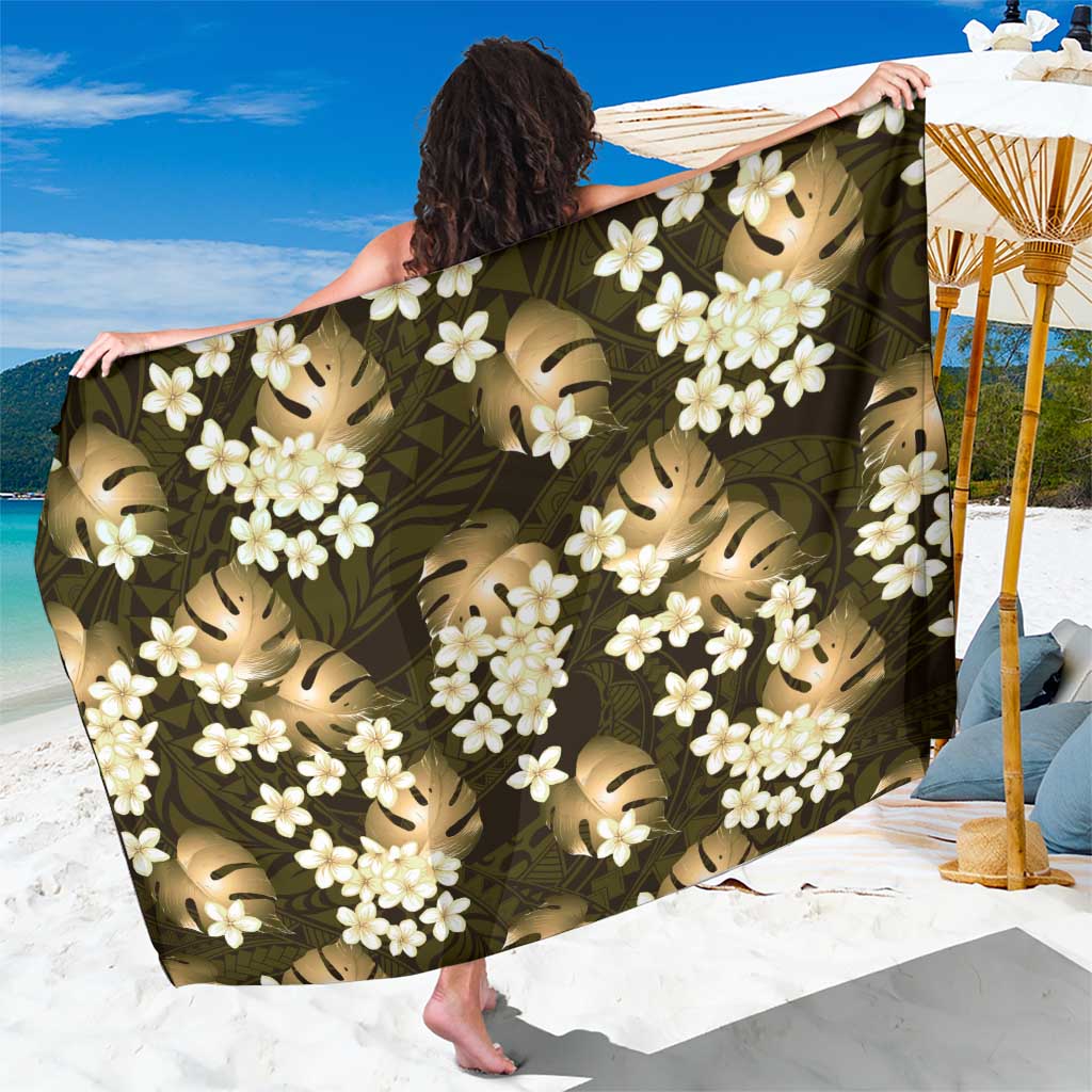 Gold Tropical Hawaii Sarong Seamless Monstera Plumeria Hawaiian Pattern - Polynesian Pride