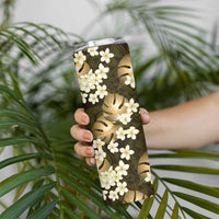 Gold Tropical Hawaii Skinny Tumbler Seamless Monstera Plumeria Hawaiian Pattern - Polynesian Pride