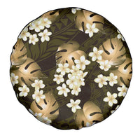Gold Tropical Hawaii Spare Tire Cover Seamless Monstera Plumeria Hawaiian Pattern - Polynesian Pride