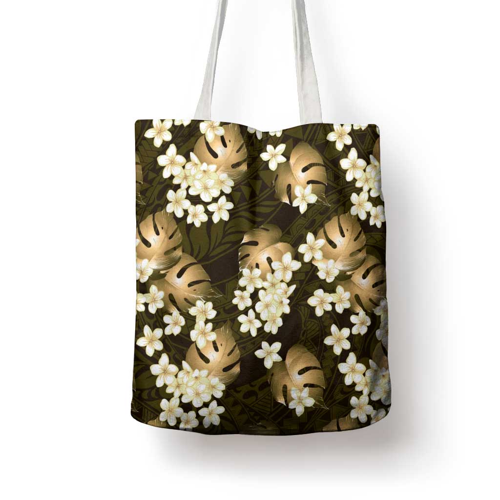 Gold Tropical Hawaii Tote Bag Seamless Monstera Plumeria Hawaiian Pattern - Polynesian Pride
