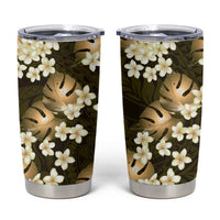 Gold Tropical Hawaii Tumbler Cup Seamless Monstera Plumeria Hawaiian Pattern - Polynesian Pride