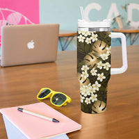 Gold Tropical Hawaii Tumbler With Handle Seamless Monstera Plumeria Hawaiian Pattern - Polynesian Pride