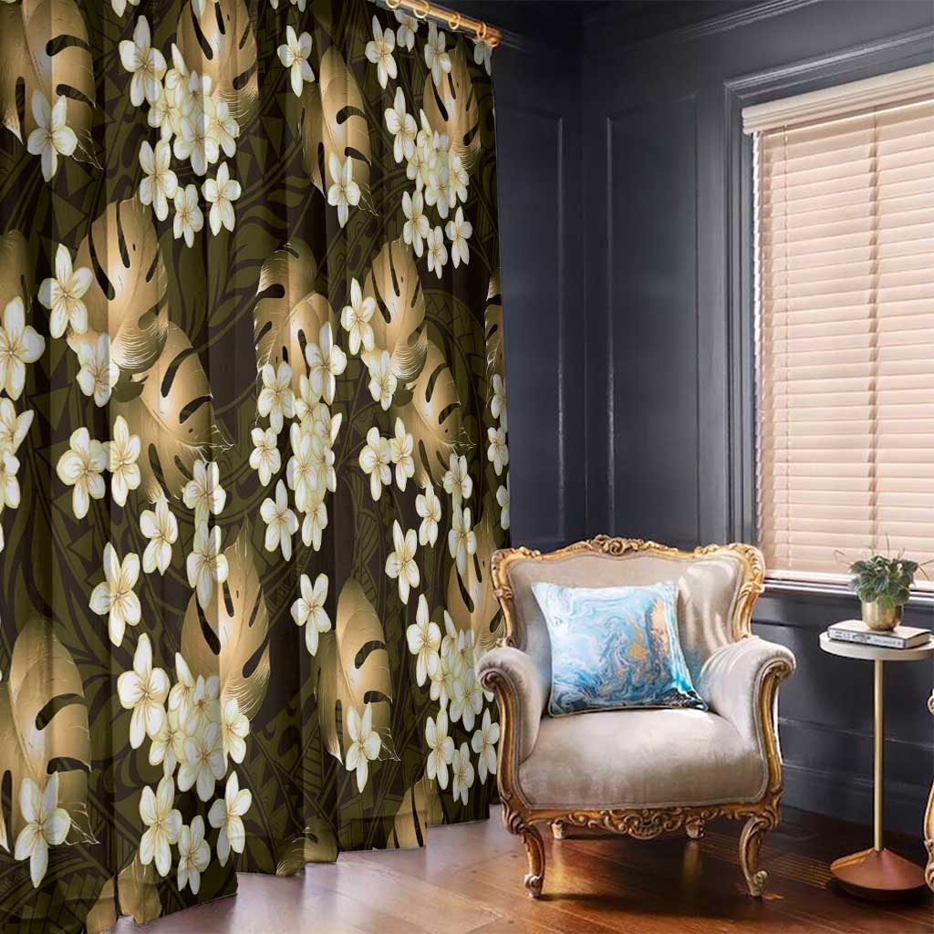 Gold Tropical Hawaii Window Curtain Seamless Monstera Plumeria Hawaiian Pattern - Polynesian Pride