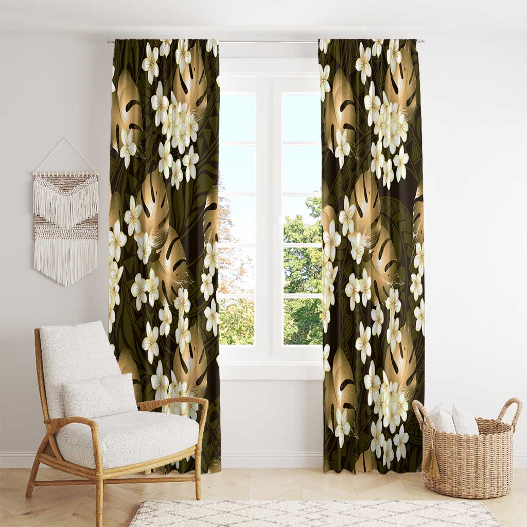 Gold Tropical Hawaii Window Curtain Seamless Monstera Plumeria Hawaiian Pattern - Polynesian Pride