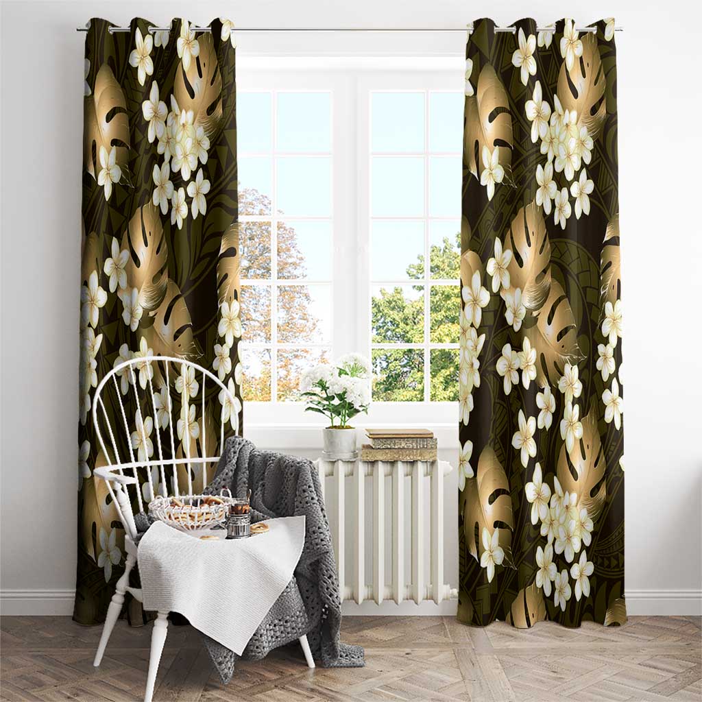 Gold Tropical Hawaii Window Curtain Seamless Monstera Plumeria Hawaiian Pattern - Polynesian Pride