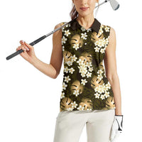 Gold Tropical Hawaii Women Sleeveless Polo Shirt Seamless Monstera Plumeria Hawaiian Pattern - Polynesian Pride