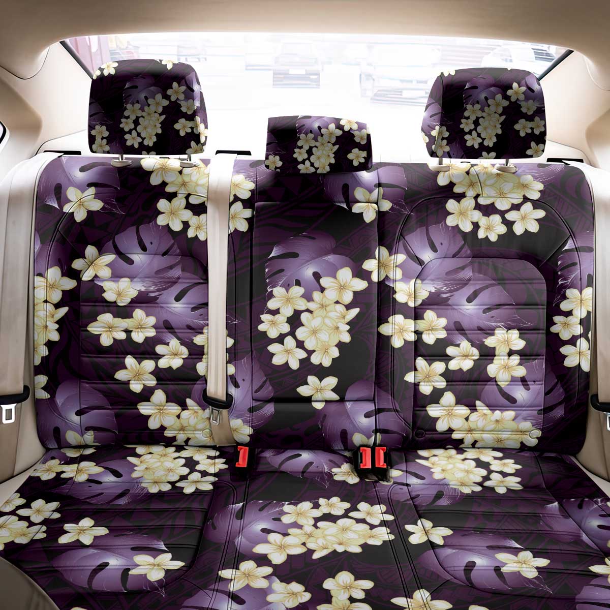 Purple Tropical Hawaii Back Car Seat Cover Seamless Monstera Plumeria Hawaiian Pattern - Polynesian Pride