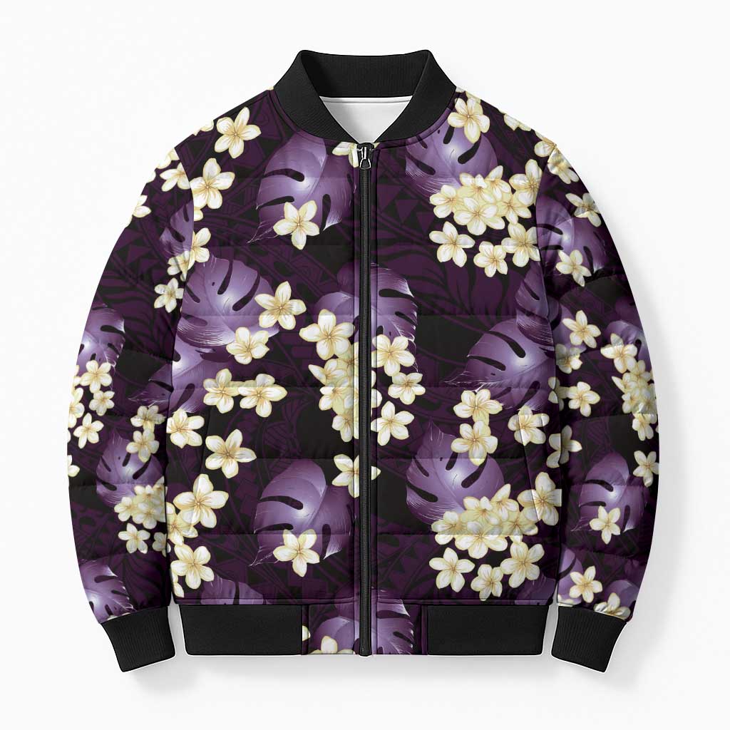 Purple Tropical Hawaii Bomber Puffer Jacket Seamless Monstera Plumeria Hawaiian Pattern LT14 Unisex Purple - Polynesian Pride
