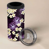 Purple Tropical Hawaii 4 in 1 Can Cooler Tumbler Seamless Monstera Plumeria Hawaiian Pattern - Polynesian Pride