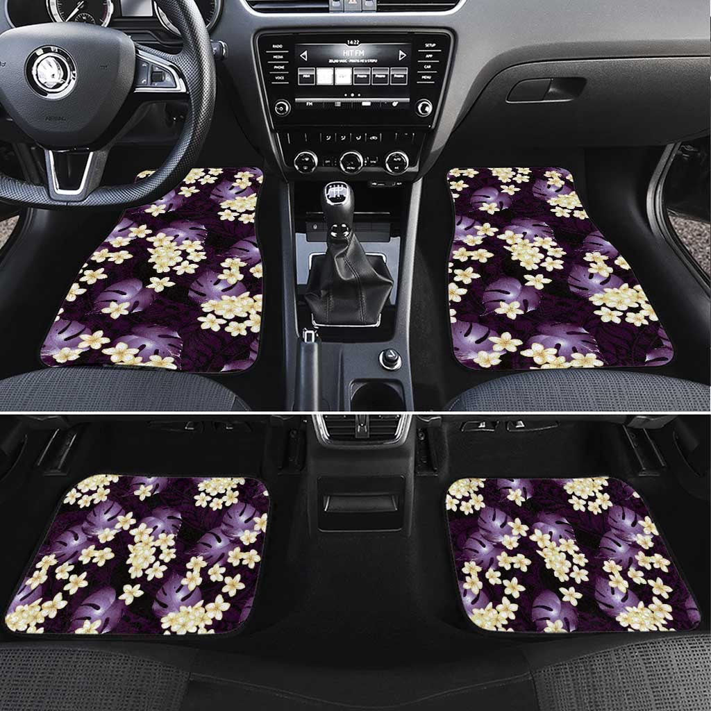 Purple Tropical Hawaii Car Mats Seamless Monstera Plumeria Hawaiian Pattern - Polynesian Pride