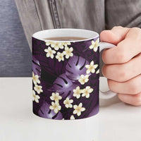 Purple Tropical Hawaii Ceramic Mug Seamless Monstera Plumeria Hawaiian Pattern - Polynesian Pride