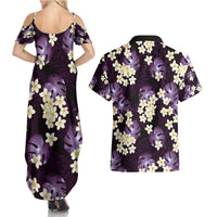Purple Tropical Hawaii Couples Matching Summer Maxi Dress and Hawaiian Shirt Seamless Monstera Plumeria Hawaiian Pattern - Polynesian Pride