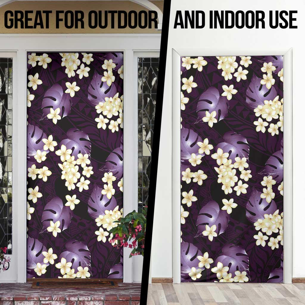 Purple Tropical Hawaii Door Cover Seamless Monstera Plumeria Hawaiian Pattern - Polynesian Pride