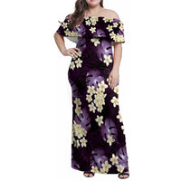 Purple Tropical Hawaii Family Matching Off Shoulder Maxi Dress and Hawaiian Shirt Seamless Monstera Plumeria Hawaiian Pattern - Polynesian Pride