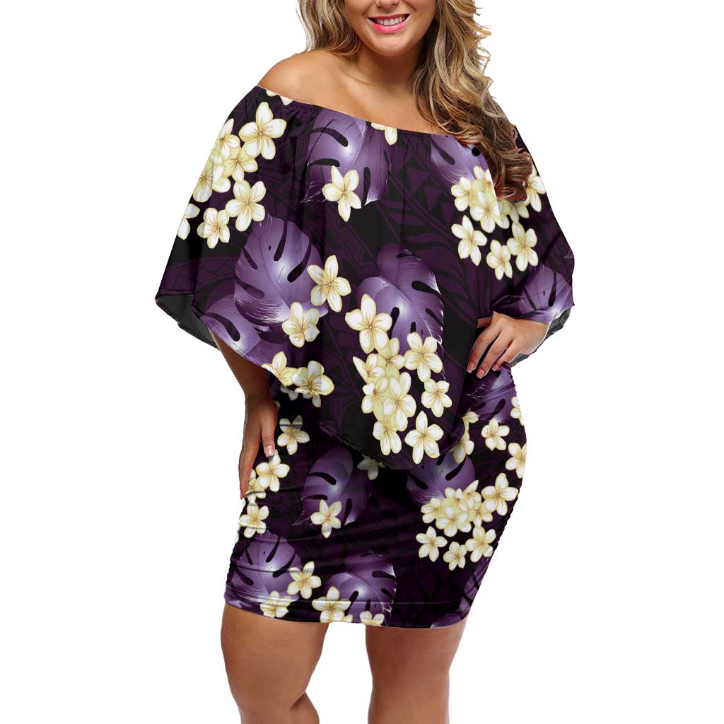 Purple Tropical Hawaii Family Matching Off Shoulder Short Dress and Hawaiian Shirt Seamless Monstera Plumeria Hawaiian Pattern - Polynesian Pride