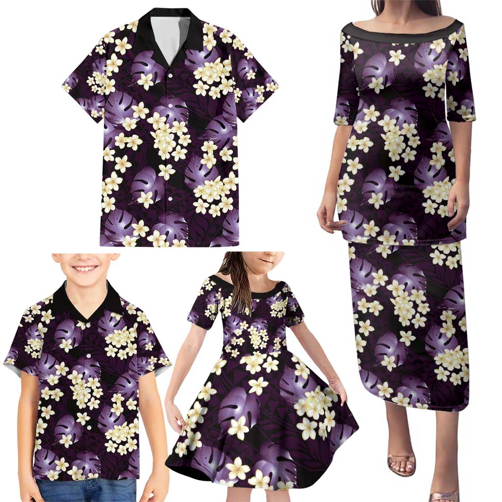 Purple Tropical Hawaii Family Matching Puletasi and Hawaiian Shirt Seamless Monstera Plumeria Hawaiian Pattern LT14 - Polynesian Pride