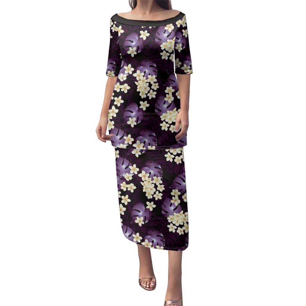 Purple Tropical Hawaii Family Matching Puletasi and Hawaiian Shirt Seamless Monstera Plumeria Hawaiian Pattern LT14 Mom's Dress Purple - Polynesian Pride