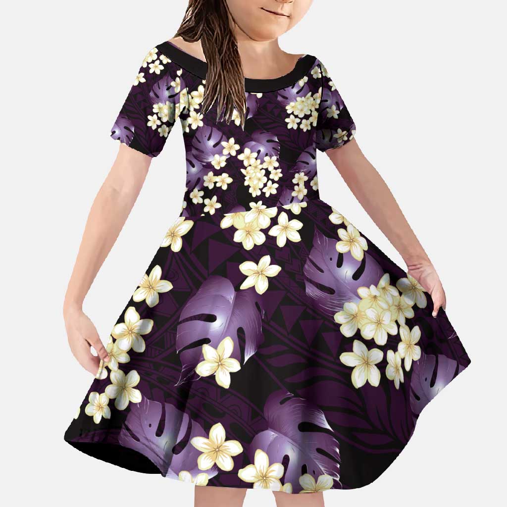 Purple Tropical Hawaii Family Matching Short Sleeve Bodycon Dress and Hawaiian Shirt Seamless Monstera Plumeria Hawaiian Pattern LT14 Daughter's Dress Purple - Polynesian Pride