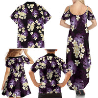 Purple Tropical Hawaii Family Matching Summer Maxi Dress and Hawaiian Shirt Seamless Monstera Plumeria Hawaiian Pattern - Polynesian Pride