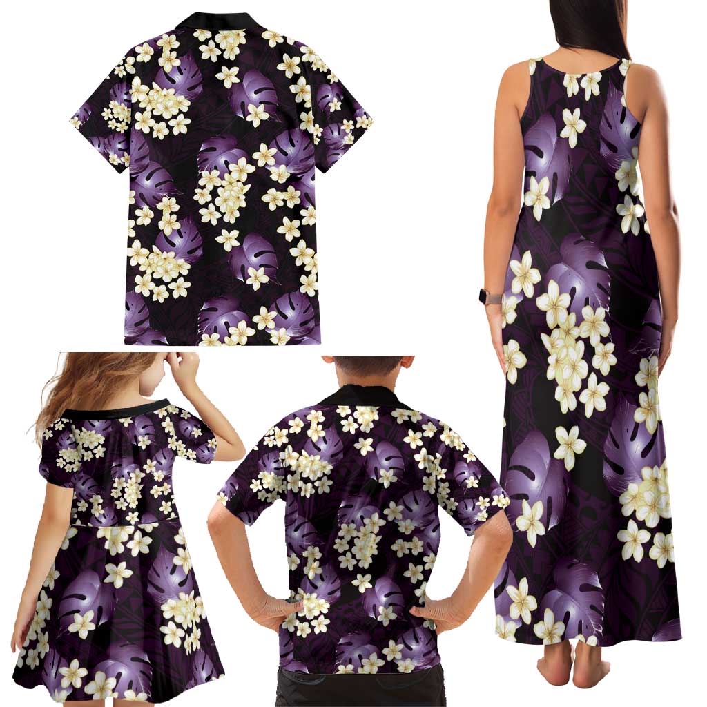 Purple Tropical Hawaii Family Matching Tank Maxi Dress and Hawaiian Shirt Seamless Monstera Plumeria Hawaiian Pattern - Polynesian Pride