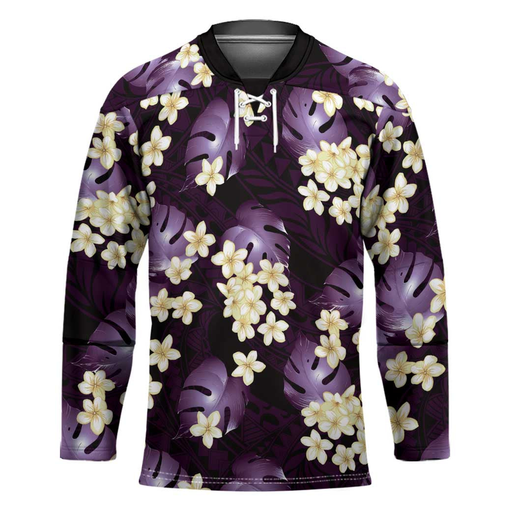 Purple Tropical Hawaii Hockey Jersey Seamless Monstera Plumeria Hawaiian Pattern - Polynesian Pride