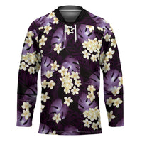 Purple Tropical Hawaii Hockey Jersey Seamless Monstera Plumeria Hawaiian Pattern - Polynesian Pride