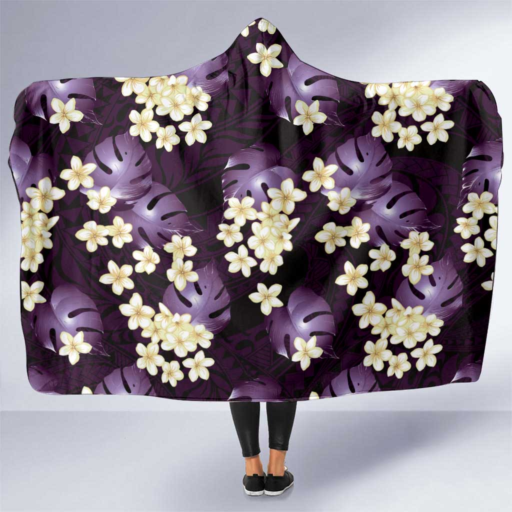Purple Tropical Hawaii Hooded Blanket Seamless Monstera Plumeria Hawaiian Pattern - Polynesian Pride
