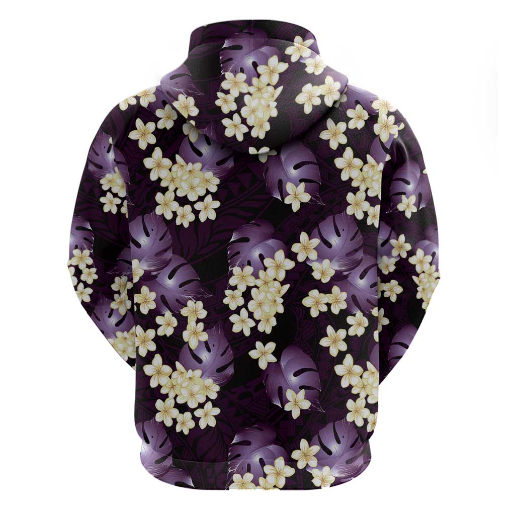 Purple Tropical Hawaii Hoodie Seamless Monstera Plumeria Hawaiian Pattern - Polynesian Pride