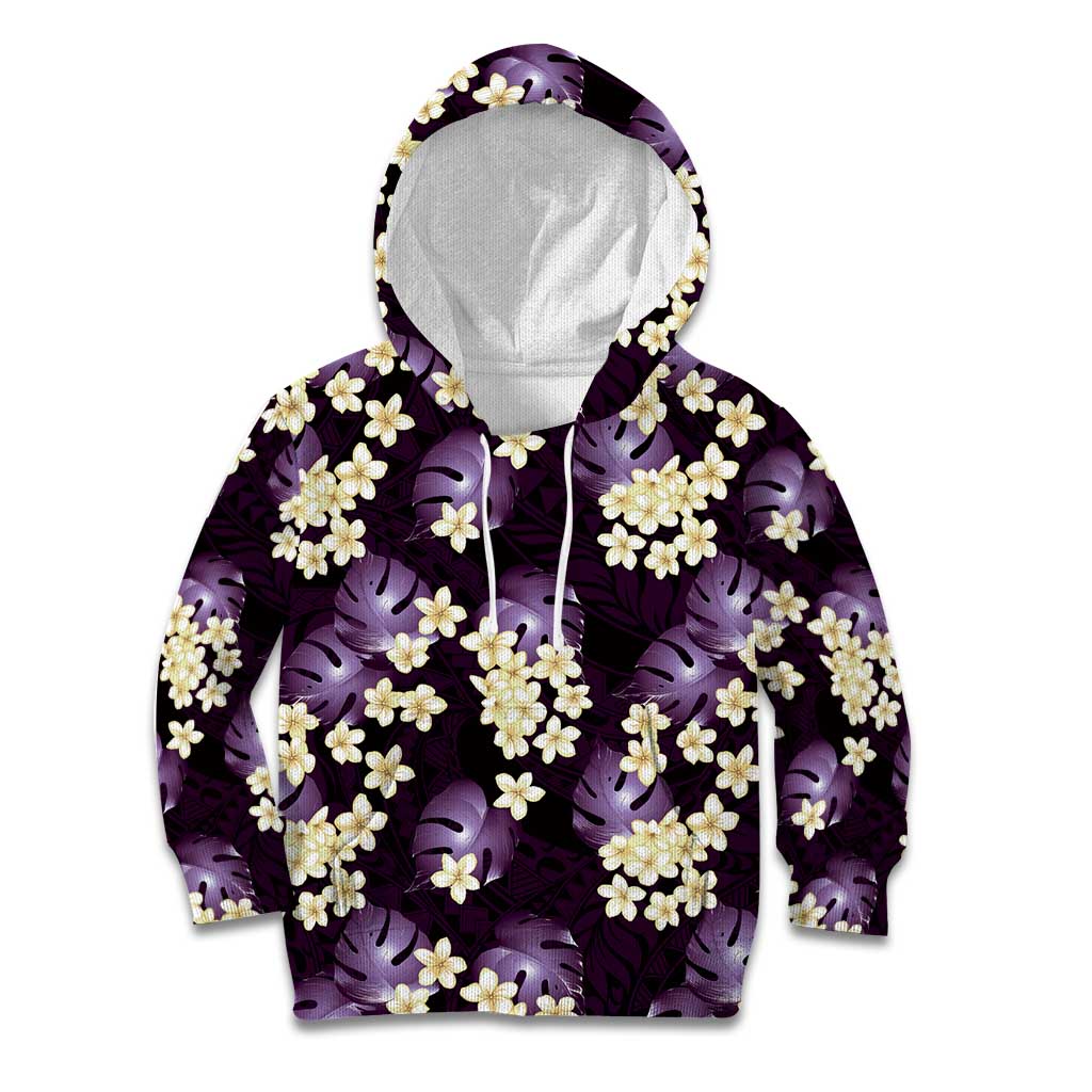 Purple Tropical Hawaii Kid Hoodie Seamless Monstera Plumeria Hawaiian Pattern - Polynesian Pride