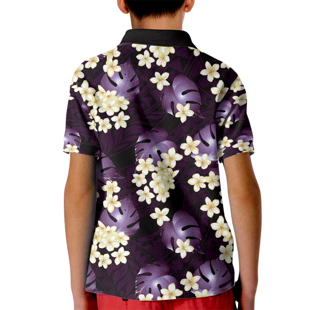 Purple Tropical Hawaii Kid Polo Shirt Seamless Monstera Plumeria Hawaiian Pattern - Polynesian Pride