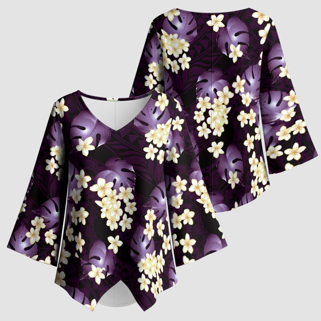 Purple Tropical Hawaii Kimono Sleeve Blouse Seamless Monstera Plumeria Hawaiian Pattern - Polynesian Pride
