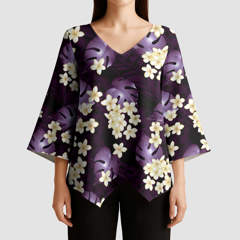 Purple Tropical Hawaii Kimono Sleeve Blouse Seamless Monstera Plumeria Hawaiian Pattern - Polynesian Pride