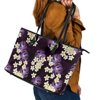 Purple Tropical Hawaii Leather Tote Bag Seamless Monstera Plumeria Hawaiian Pattern - Polynesian Pride