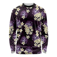 Purple Tropical Hawaii Long Sleeve Shirt Seamless Monstera Plumeria Hawaiian Pattern LT14 Unisex Purple - Polynesian Pride