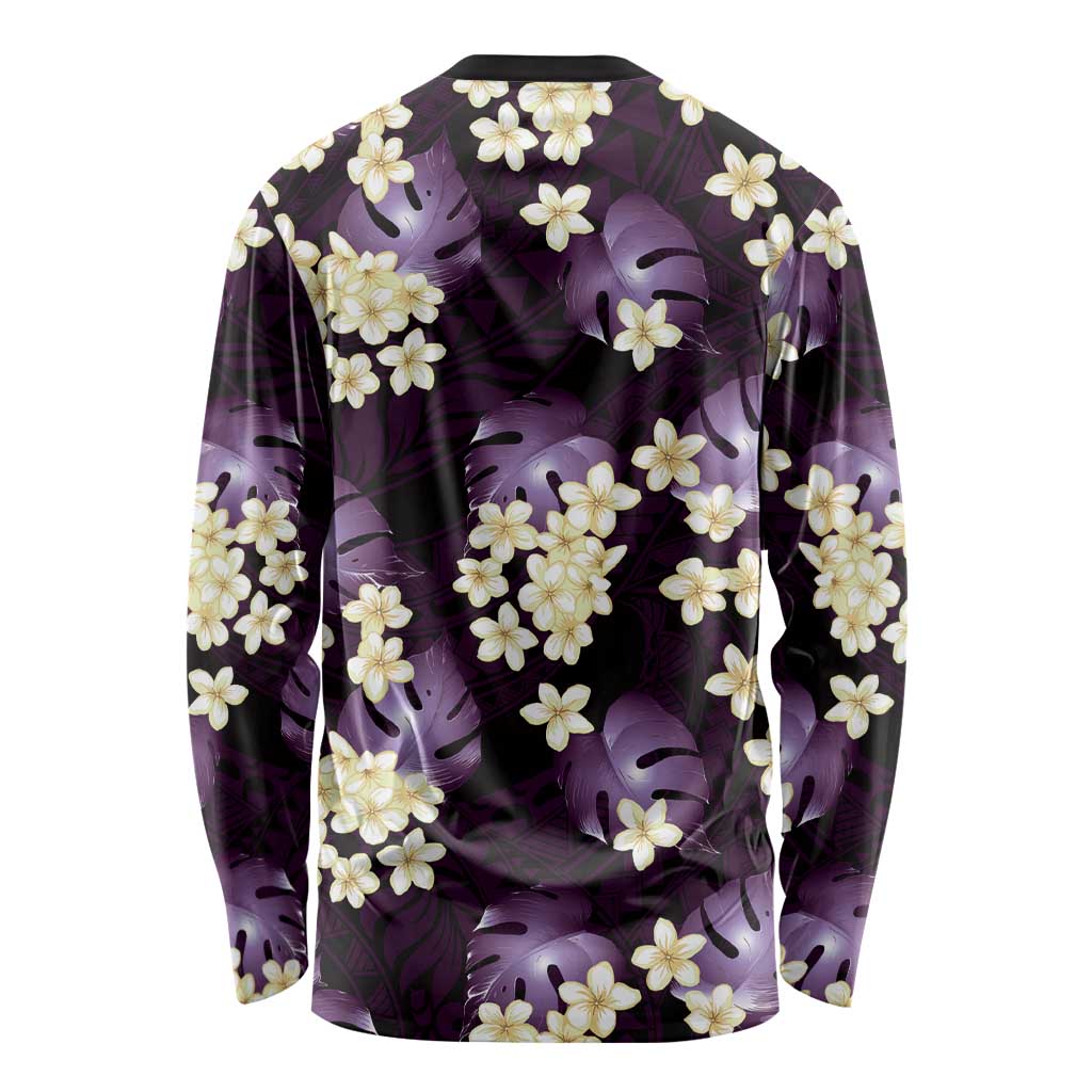 Purple Tropical Hawaii Long Sleeve Shirt Seamless Monstera Plumeria Hawaiian Pattern LT14 - Polynesian Pride
