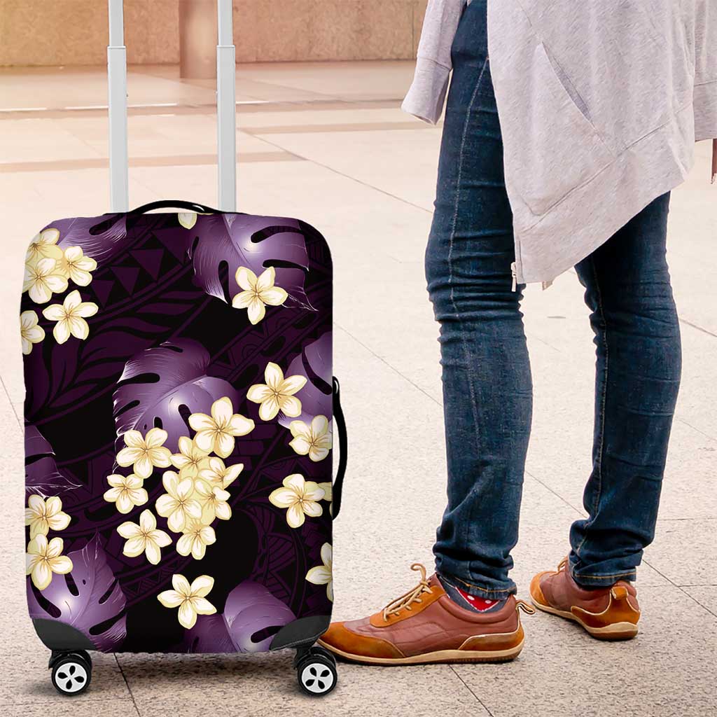 Purple Tropical Hawaii Luggage Cover Seamless Monstera Plumeria Hawaiian Pattern - Polynesian Pride