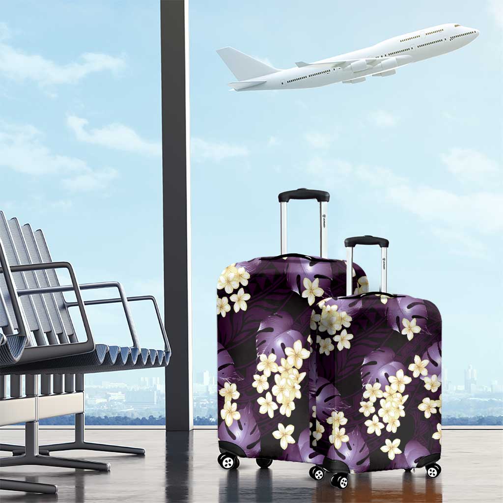 Purple Tropical Hawaii Luggage Cover Seamless Monstera Plumeria Hawaiian Pattern - Polynesian Pride